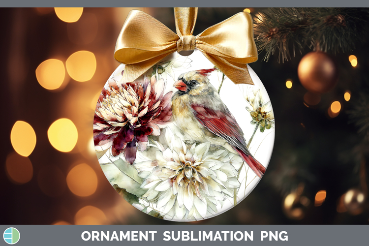 Cardinal Birds 01 Autumn Floral Ornament Sublimation Design