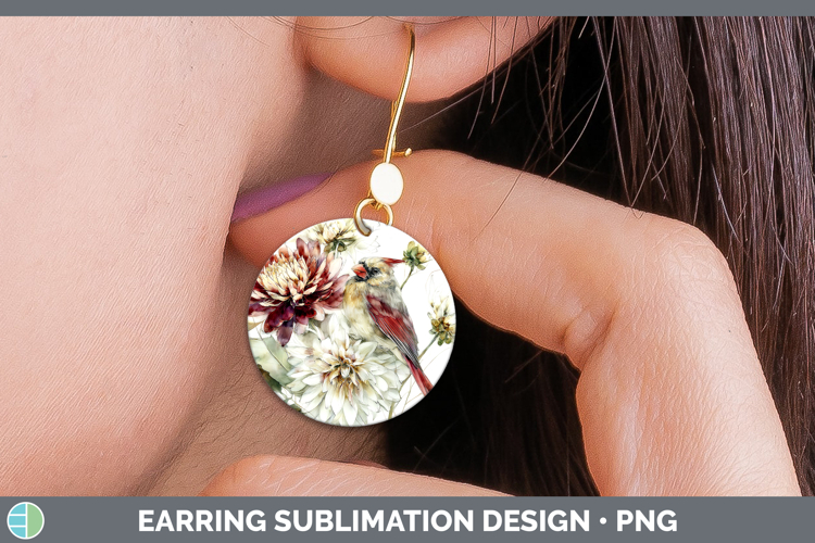 Cardinal Birds 01 Autumn Floral Round Earrings Sublimation D