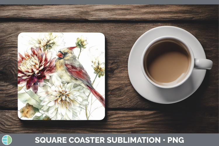 Cardinal Birds 01 Autumn Floral Square Coaster Sublimation D