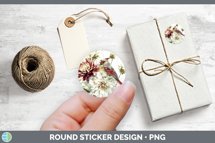 Cardinal Birds 01 Autumn Floral Stickers Design
