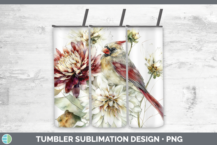 Cardinal Birds 01 Autumn Floral Tumbler Sublimation Design