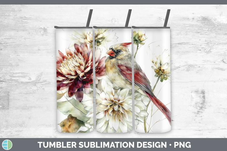 Cardinal Birds 01 Autumn Floral Tumbler Sublimation Design