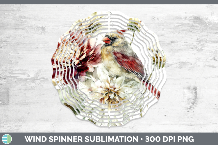 Cardinal Birds 01 Autumn Floral Wind Spinner Sublimation Des