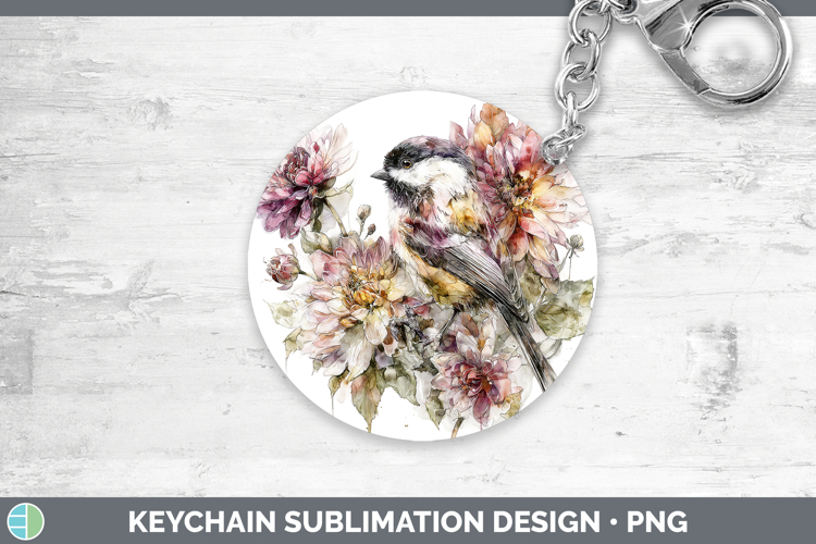 Chickadee Birds 01 Autumn Floral Keychain Sublimation Design