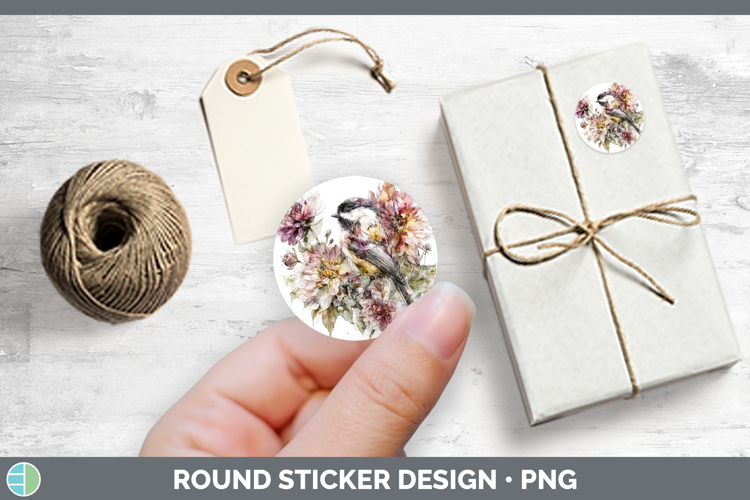 Chickadee Birds 01 Autumn Floral Stickers Design