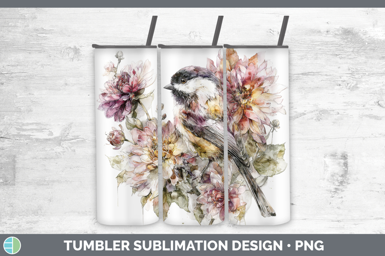 Chickadee Birds 01 Autumn Floral Tumbler Sublimation Design