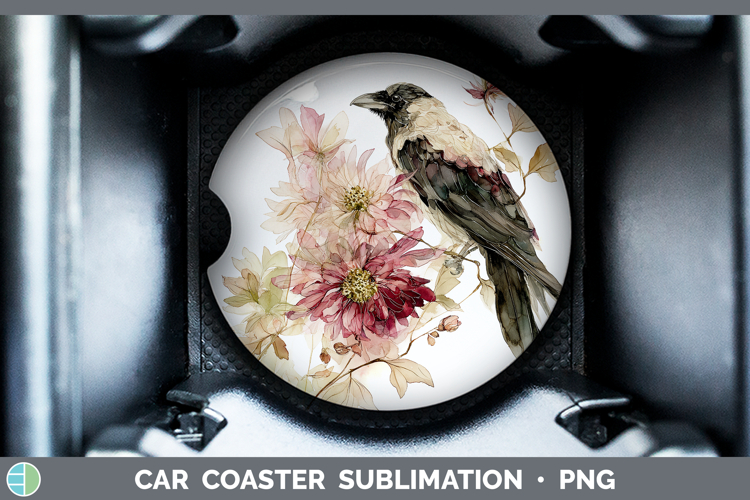 Crow Birds 01 Autumn Floral Car Coaster Sublimation Design