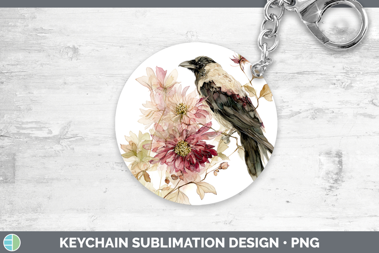Crow Birds 01 Autumn Floral Keychain Sublimation Design