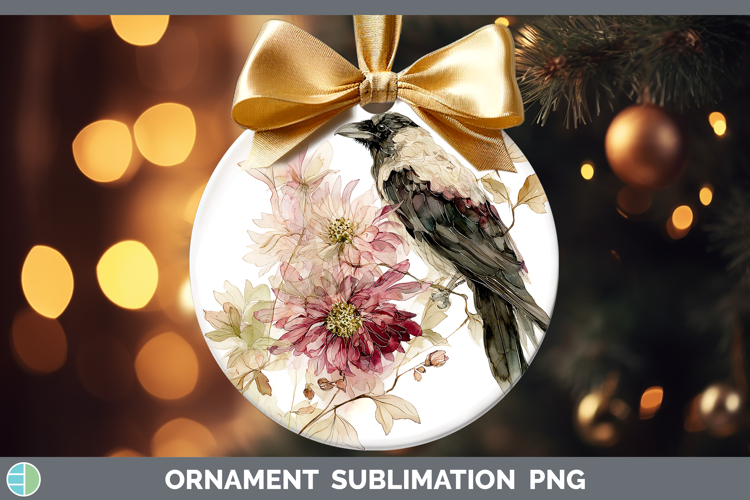 Crow Birds 01 Autumn Floral Ornament Sublimation Design