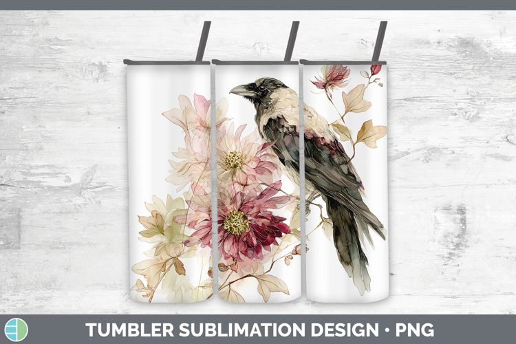 Crow Birds 01 Autumn Floral Tumbler Sublimation Design