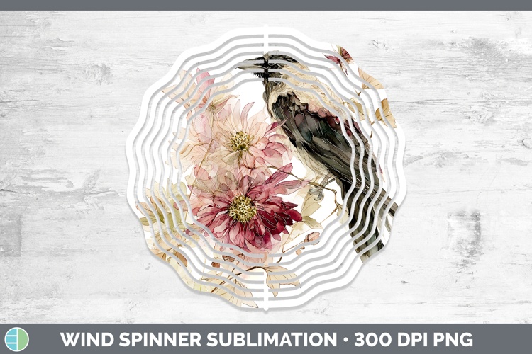Crow Birds 01 Autumn Floral Wind Spinner Sublimation Design
