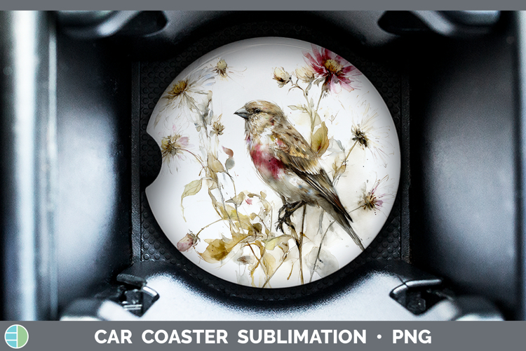 Finch Birds 01 Autumn Floral Car Coaster Sublimation Design