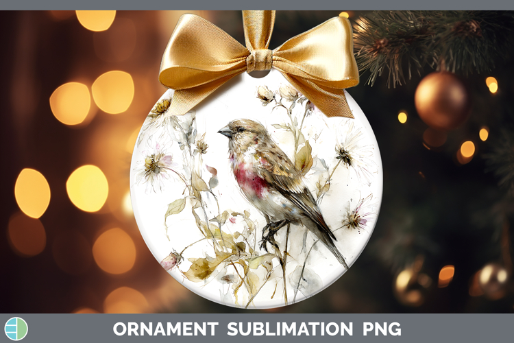 Finch Birds 01 Autumn Floral Ornament Sublimation Design