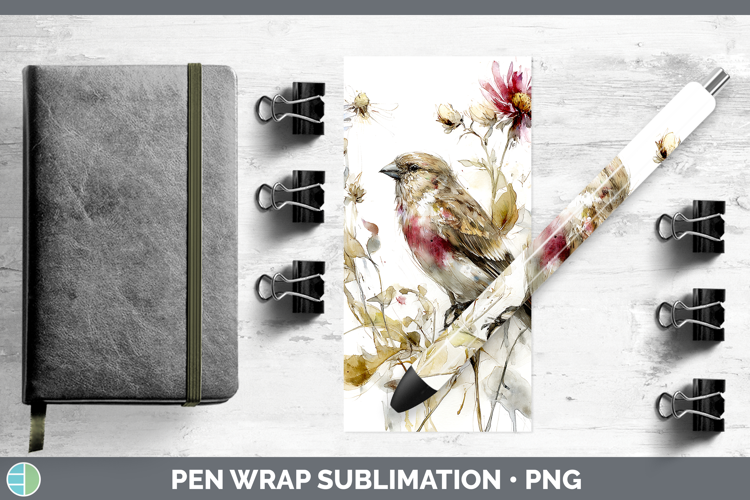 Finch Birds 01 Autumn Floral Pen Wrap Sublimation Design