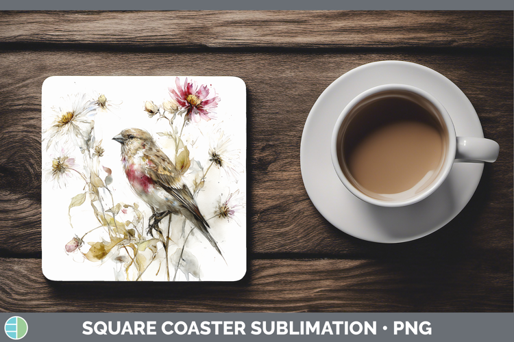 Finch Birds 01 Autumn Floral Square Coaster Sublimation Desi