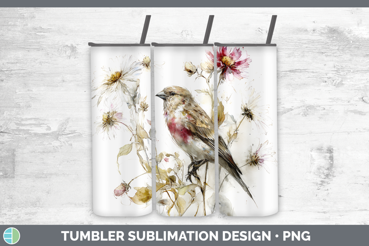 Finch Birds 01 Autumn Floral Tumbler Sublimation Design