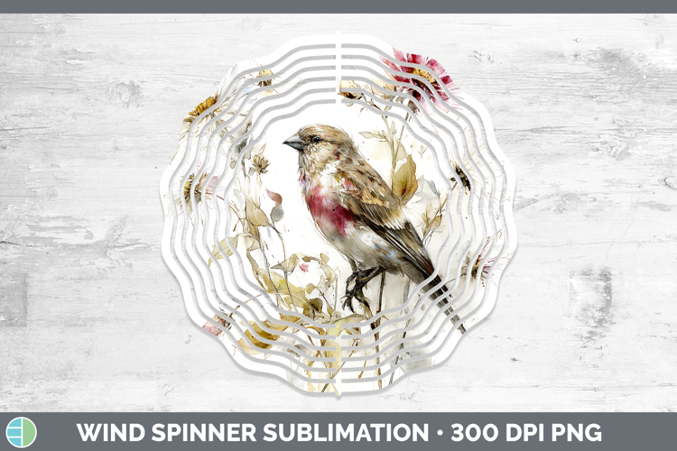 Finch Birds 01 Autumn Floral Wind Spinner Sublimation Design