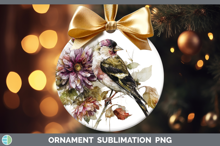Goldfinch Birds 01 Autumn Floral Ornament Sublimation Design