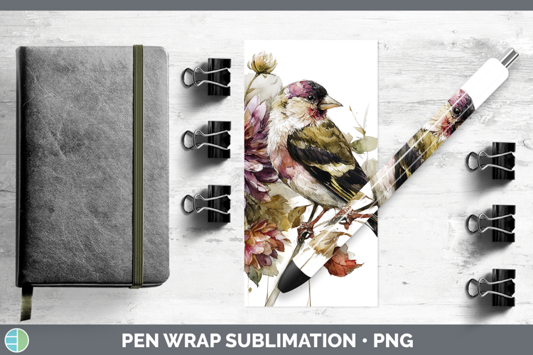 Goldfinch Birds 01 Autumn Floral Pen Wrap Sublimation Design