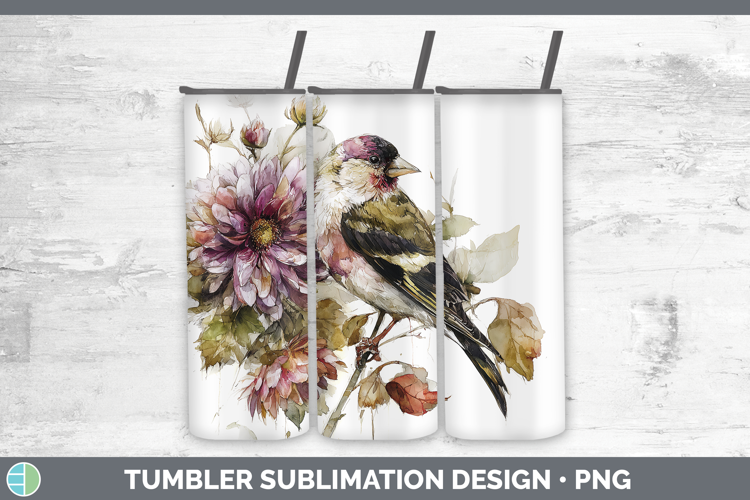 Goldfinch Birds 01 Autumn Floral Tumbler Sublimation Design