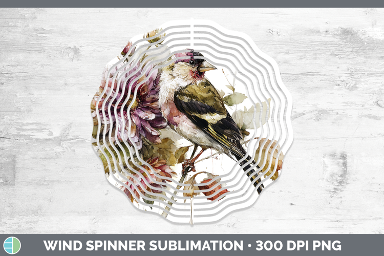 Goldfinch Birds 01 Autumn Floral Wind Spinner Sublimation De