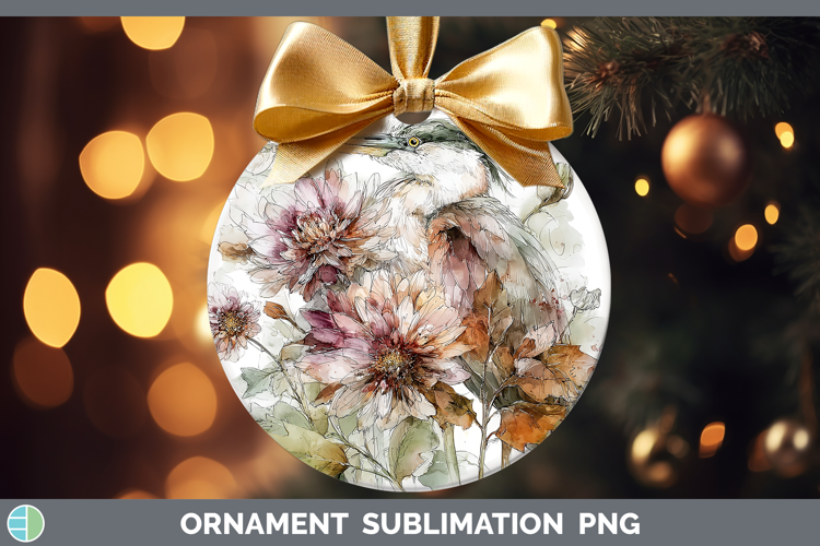 Great Blue Heron Birds 01 Autumn Floral Ornament Sublimation
