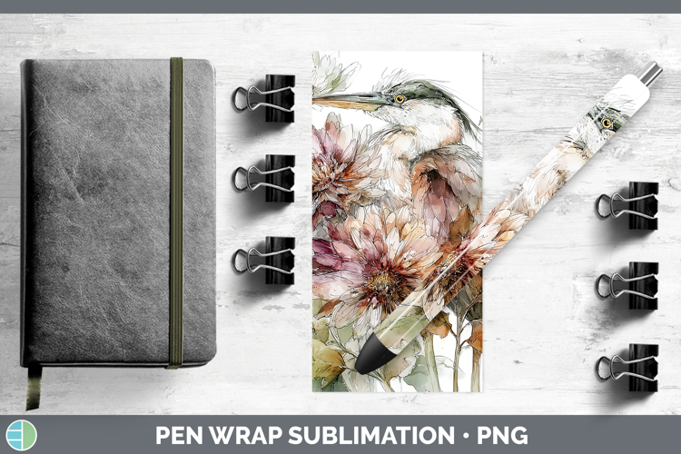 Great Blue Heron Birds 01 Autumn Floral Pen Wrap Sublimation