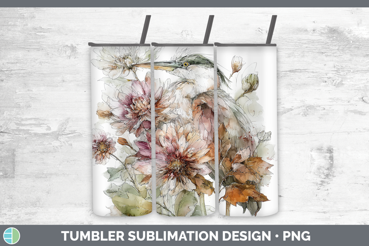 Great Blue Heron Birds 01 Autumn Floral Tumbler Sublimation