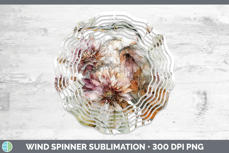 Great Blue Heron Birds 01 Autumn Floral Wind Spinner Sublima
