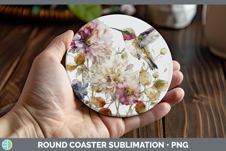 Hummingbird Birds 01 Autumn Floral Round Coaster Sublimation
