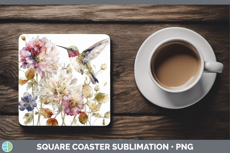 Hummingbird Birds 01 Autumn Floral Square Coaster Sublimatio