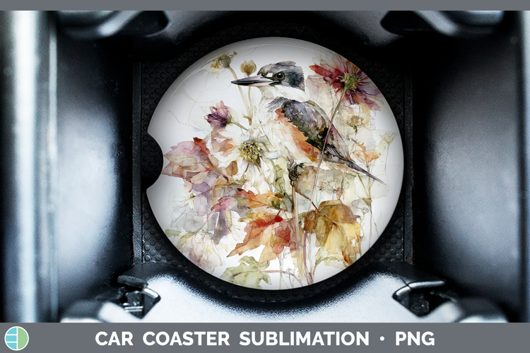 Kingfisher Birds 01 Autumn Floral Car Coaster Sublimation De