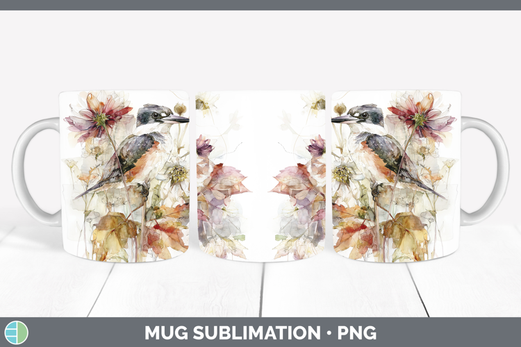 Kingfisher Birds 01 Autumn Floral Mug Wrap Sublimation Desig