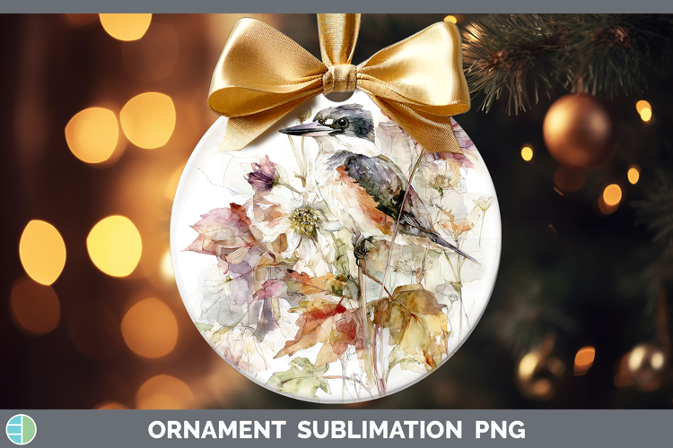 Kingfisher Birds 01 Autumn Floral Ornament Sublimation Desig