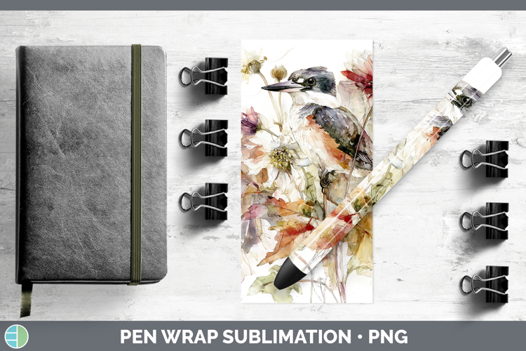 Kingfisher Birds 01 Autumn Floral Pen Wrap Sublimation Desig