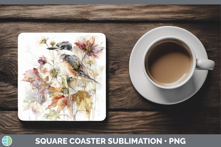 Kingfisher Birds 01 Autumn Floral Square Coaster Sublimation