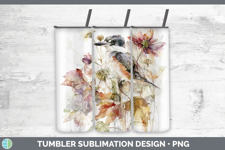 Kingfisher Birds 01 Autumn Floral Tumbler Sublimation Design