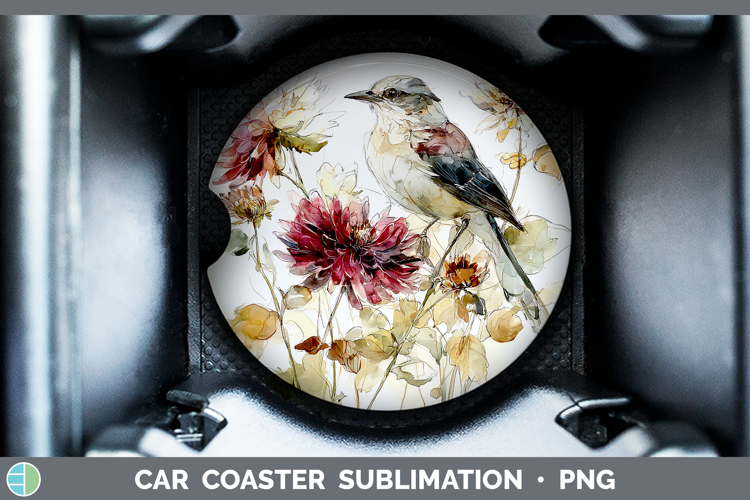 Mockingbird Birds 01 Autumn Floral Car Coaster Sublimation D