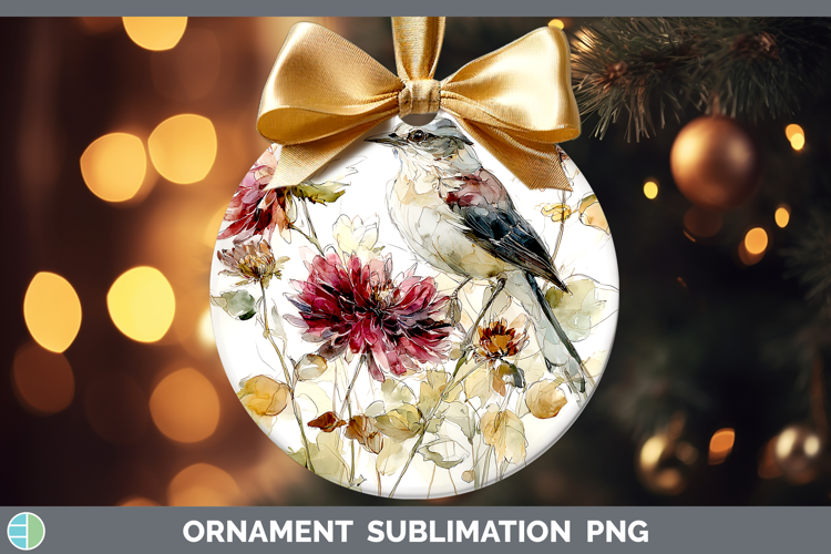 Mockingbird Birds 01 Autumn Floral Ornament Sublimation Desi