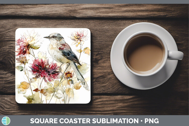 GorgeousBirds 01 Autumn Floral Square Coaster design.