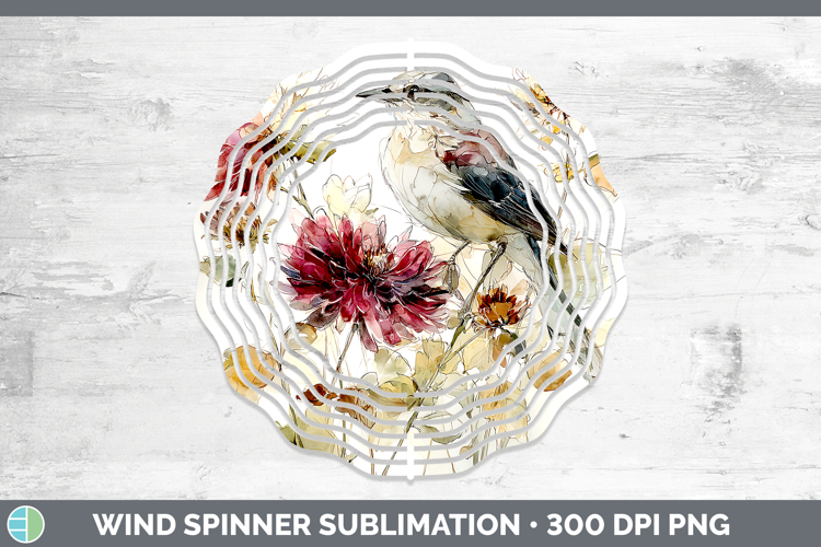 Mockingbird Birds 01 Autumn Floral Wind Spinner Sublimation