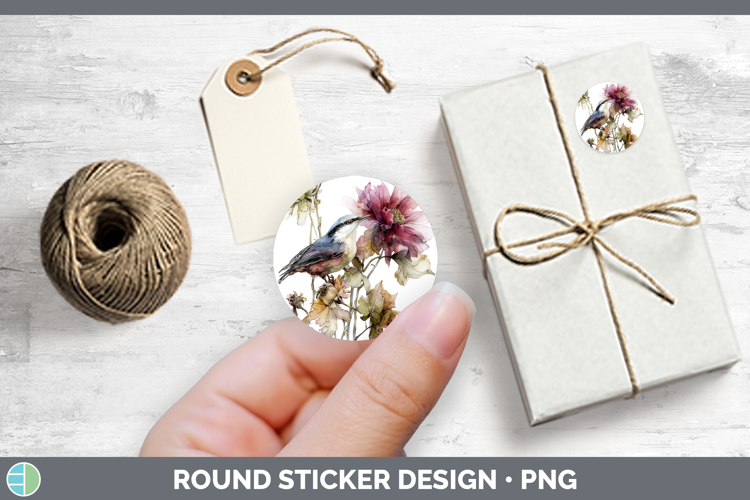 Nuthatch Birds 01 Autumn Floral Stickers Design