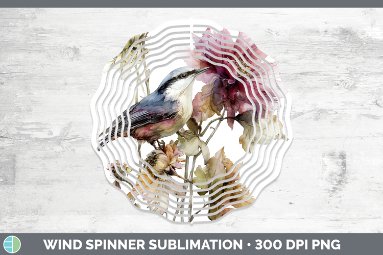 Nuthatch Birds 01 Autumn Floral Wind Spinner Sublimation Des