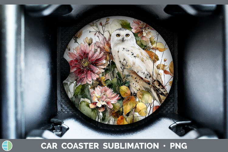 Owl Birds 01 Autumn Floral Car Coaster Sublimation Design