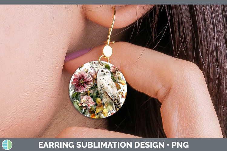 Owl Birds 01 Autumn Floral Round Earrings Sublimation Design