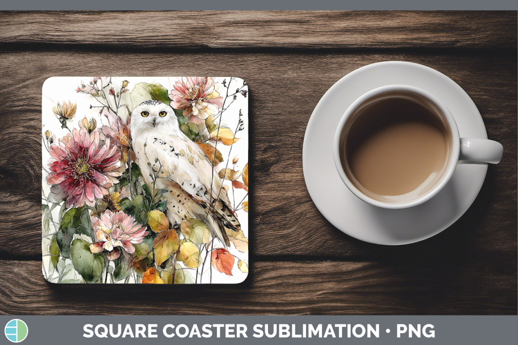 Owl Birds 01 Autumn Floral Square Coaster Sublimation Design