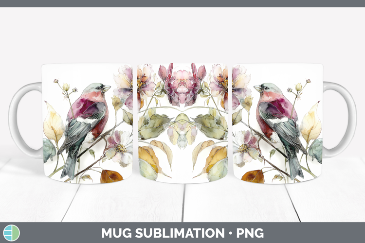 Pine Grosbeak Birds 01 Autumn Floral Mug Wrap Sublimation De