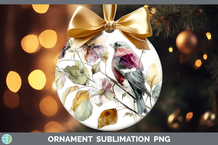 Pine Grosbeak Birds 01 Autumn Floral Ornament Sublimation De