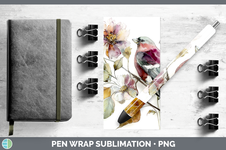 Pine Grosbeak Birds 01 Autumn Floral Pen Wrap Sublimation De