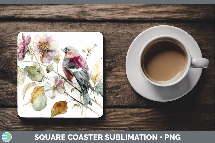 GorgeousBirds 01 Autumn Floral Square Coaster design.